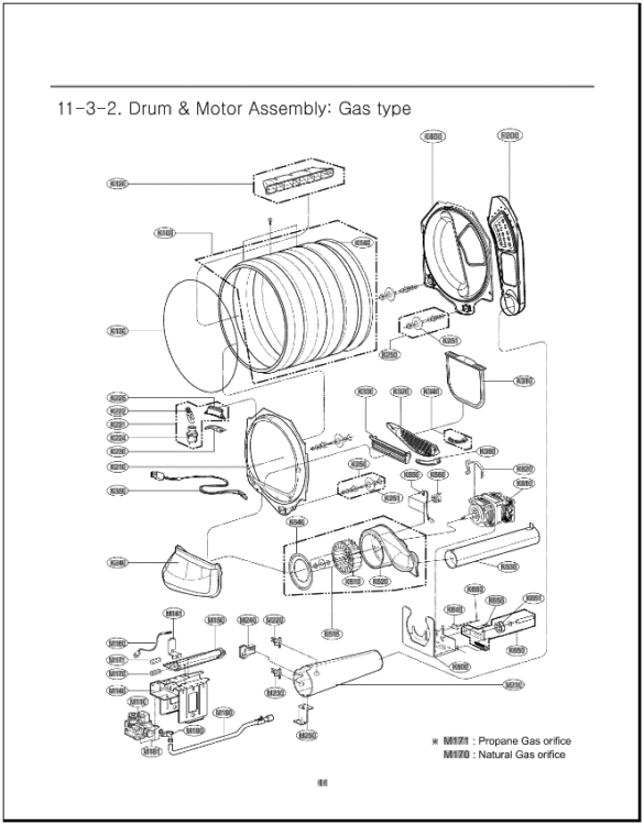 Drum & Motor Assembly Diagram and Parts List for DLG5002W ABWESED LG Dryer