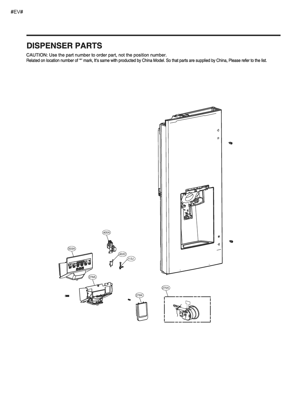 Dispenser Parts Diagram and Parts List for GM-L288NSXM ASTCNA2 LG Refrigerator