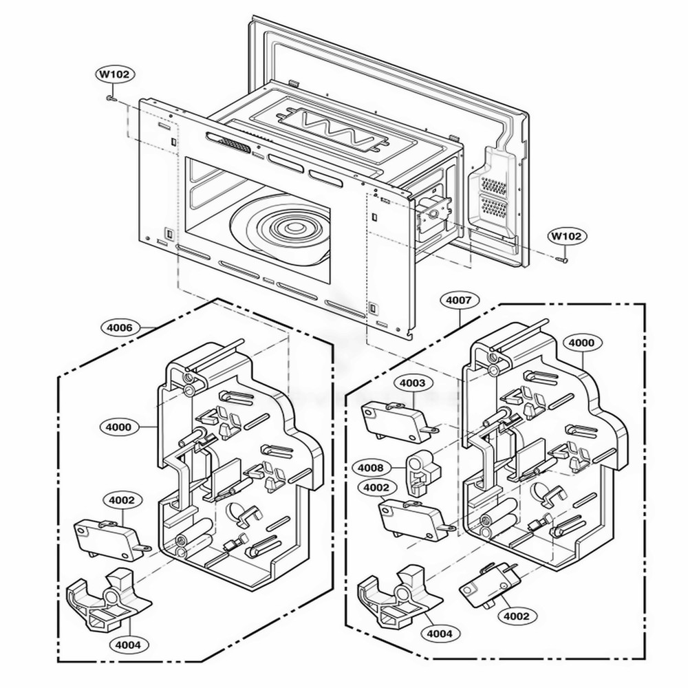 Latch Board Parts Diagram and Parts List for JMC8127DDB ABKEJEN LG Range