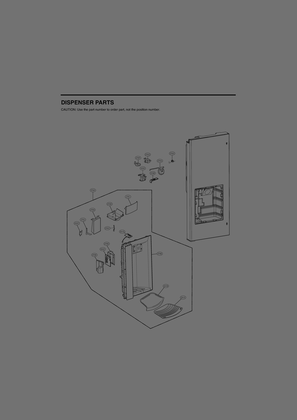 Dispenser Parts Diagram and Parts List for GR-L28ANSHP ASTCNA2 LG Refrigerator