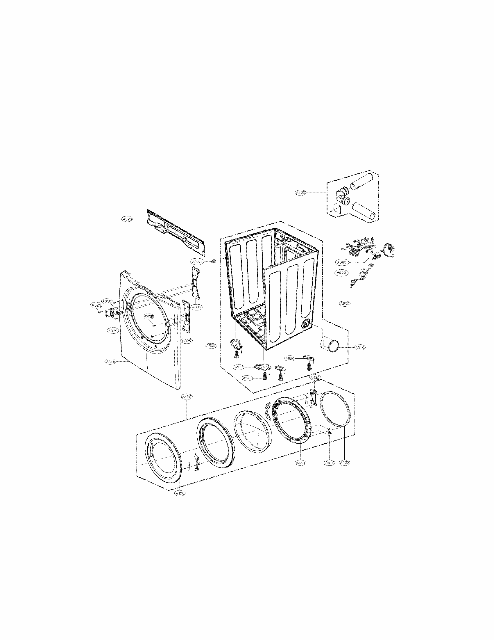 Cabinet And Door Assembly Parts Diagram and Parts List for 79691272210  Kenmore Dryer