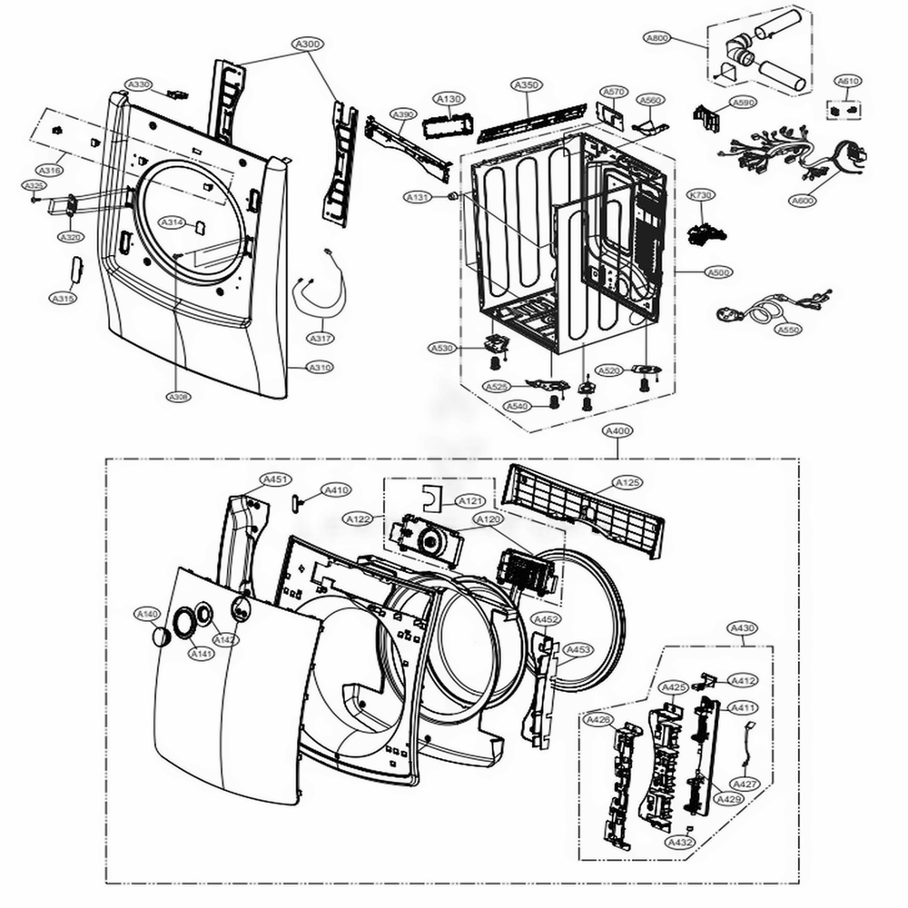 Cabinet And Door Assembly - Dial Diagram and Parts List for DLEX9500K ABSEEUS LG Dryer
