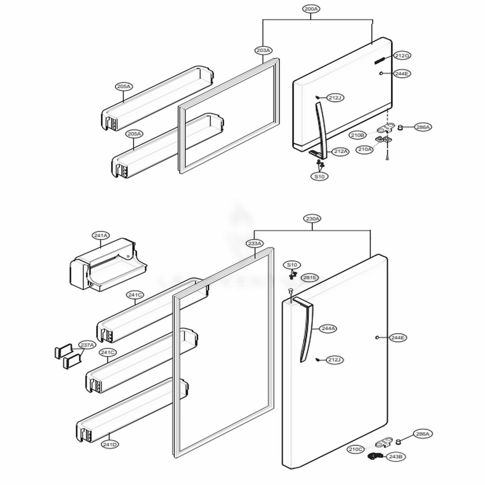 Door Parts Diagram and Parts List for 68033 ASTCSE1 LG Refrigerator