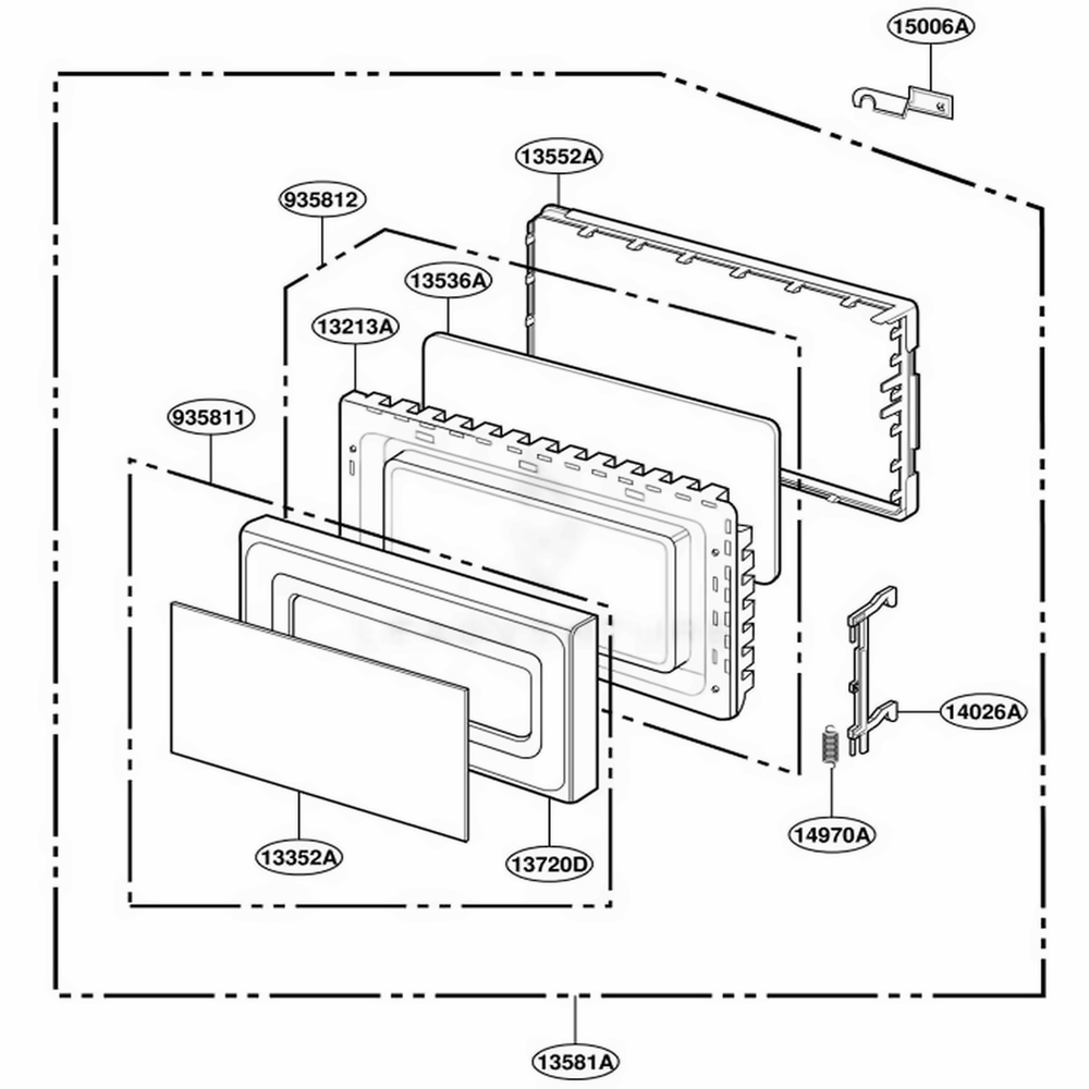 Door Parts Diagram and Parts List for JES1339BC S1EGEU LG Range