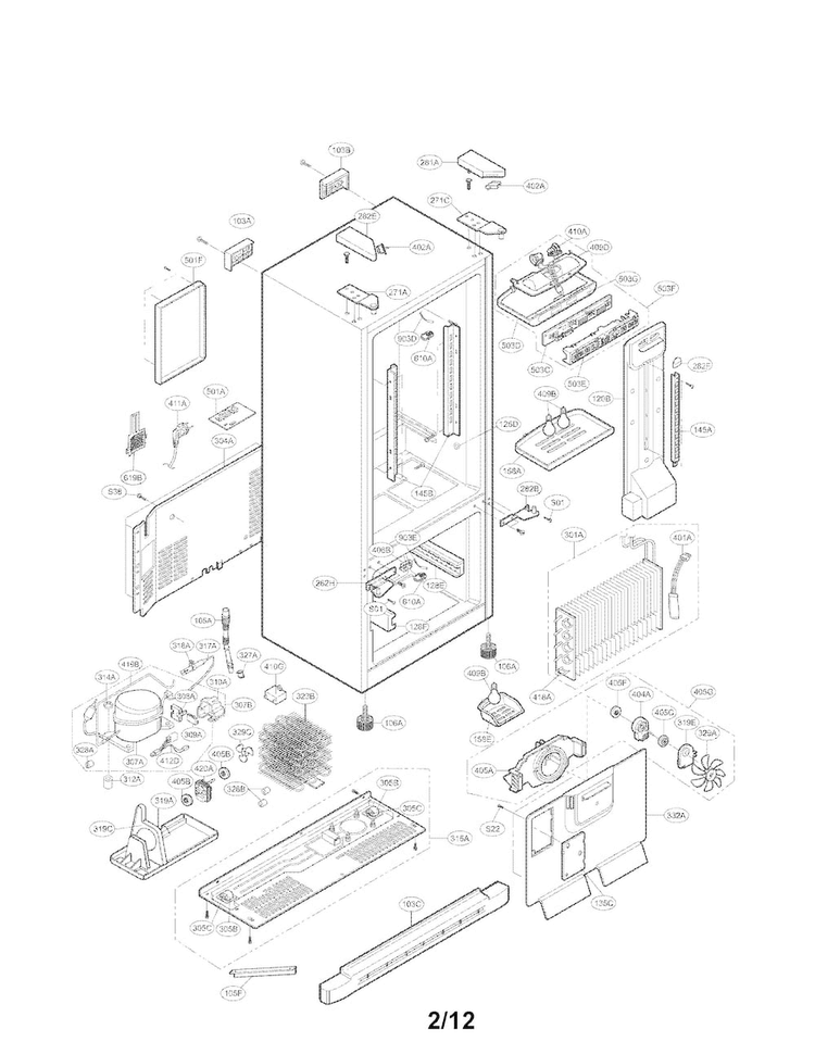 Case Parts Diagram and Parts List for LFC20760ST 03 LG Refrigerator