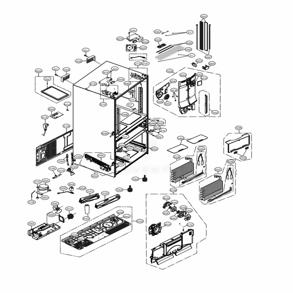 Case Parts Diagram and Parts List for LMXC23746S ASTCNA1 LG Refrigerator