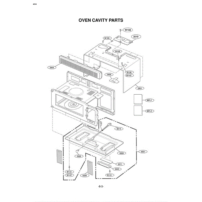 Section 3 Diagram and Parts List for EXV1511B AB1EGSE LG Microwave Oven Combo