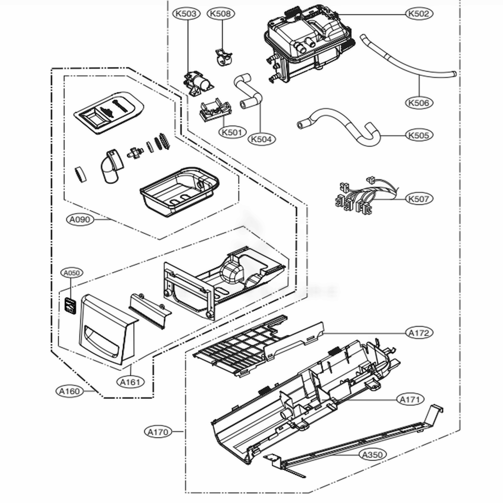 Panel Drawer Assembly And Guide Assembly Diagram and Parts List for 91383 ASTESEU LG Dryer