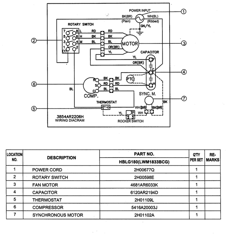 Wiring Diagram Diagram and Parts List for HBLG180  LG Air Conditioner