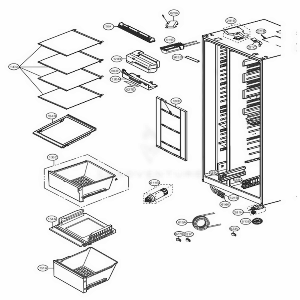 Refrigerator Compartment Diagram and Parts List for LSXC22486D ASBCNA1 LG Refrigerator