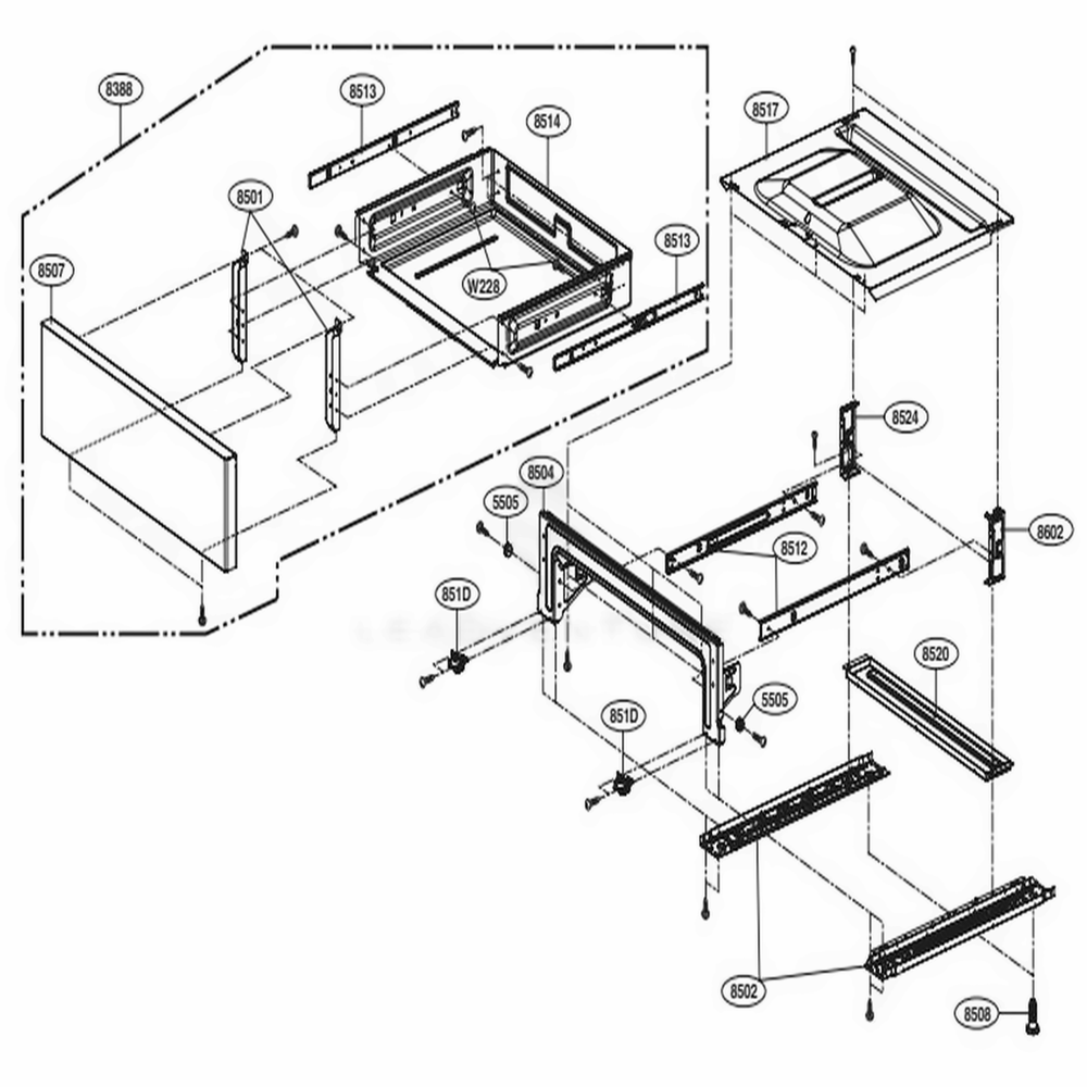 Drawer Parts Diagram and Parts List for LRE3193SW FWHLLGA LG Range