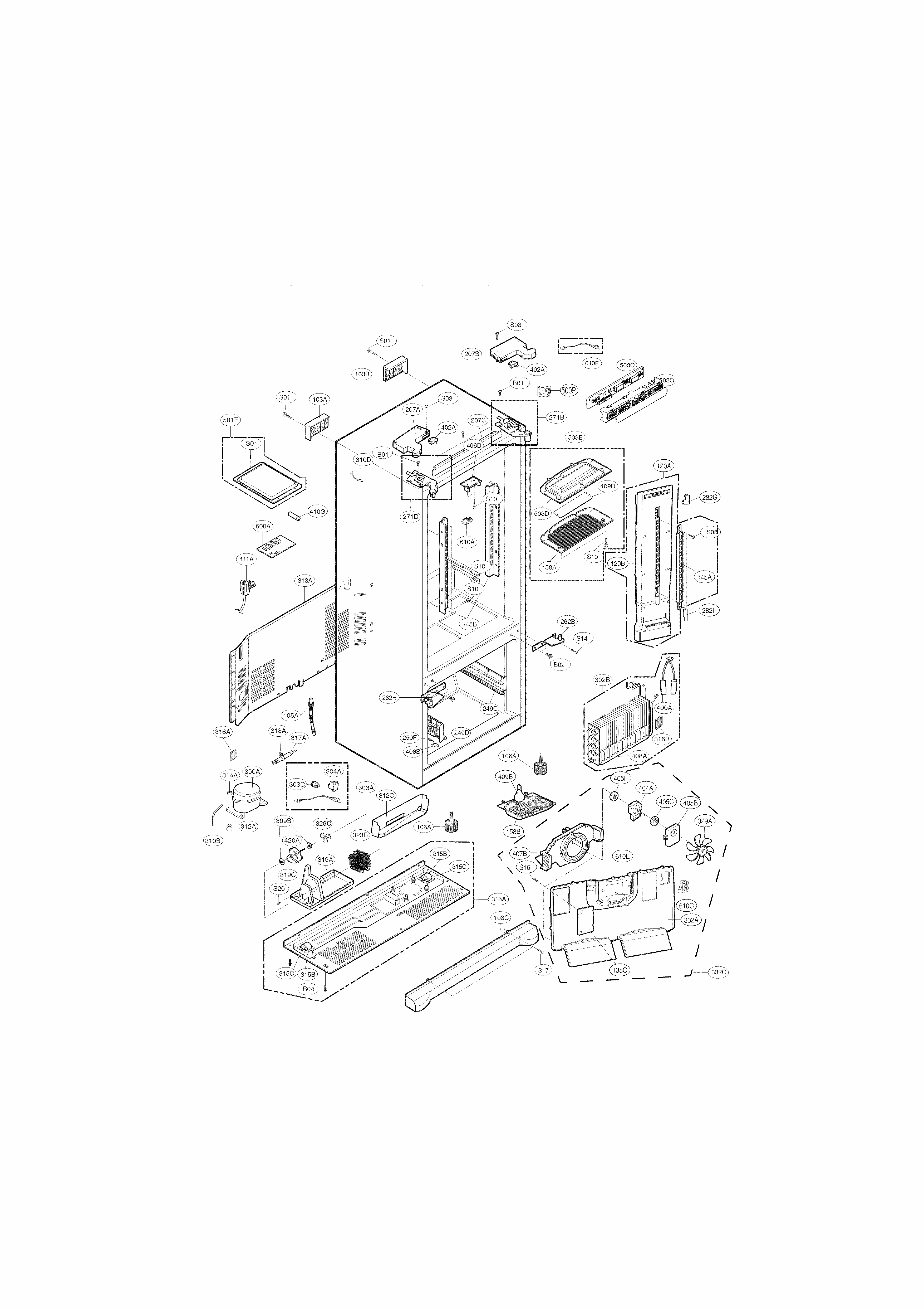 Case Parts Diagram and Parts List for 79571602013  Kenmore Refrigerator