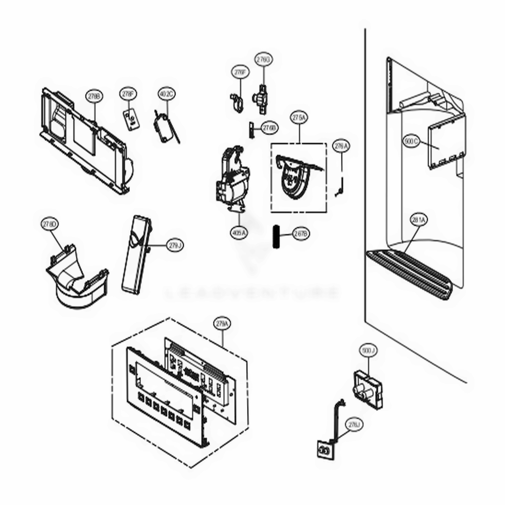 Dispenser Parts Diagram and Parts List for 72373 ASTCSE0 LG Refrigerator