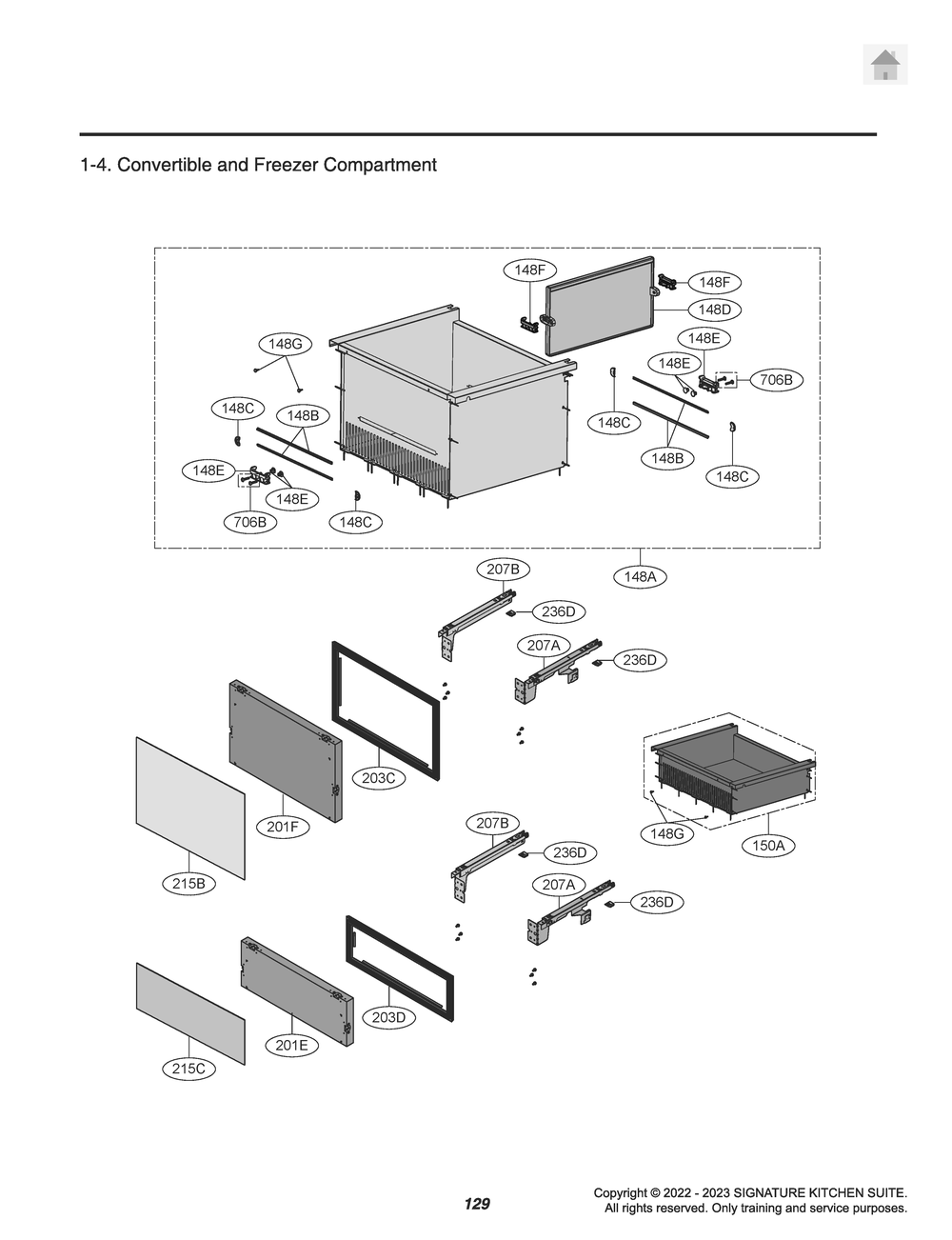 Convertible And Freezer Compartment Diagram and Parts List for GR-825FGPRM ASWCNA0 LG Refrigerator