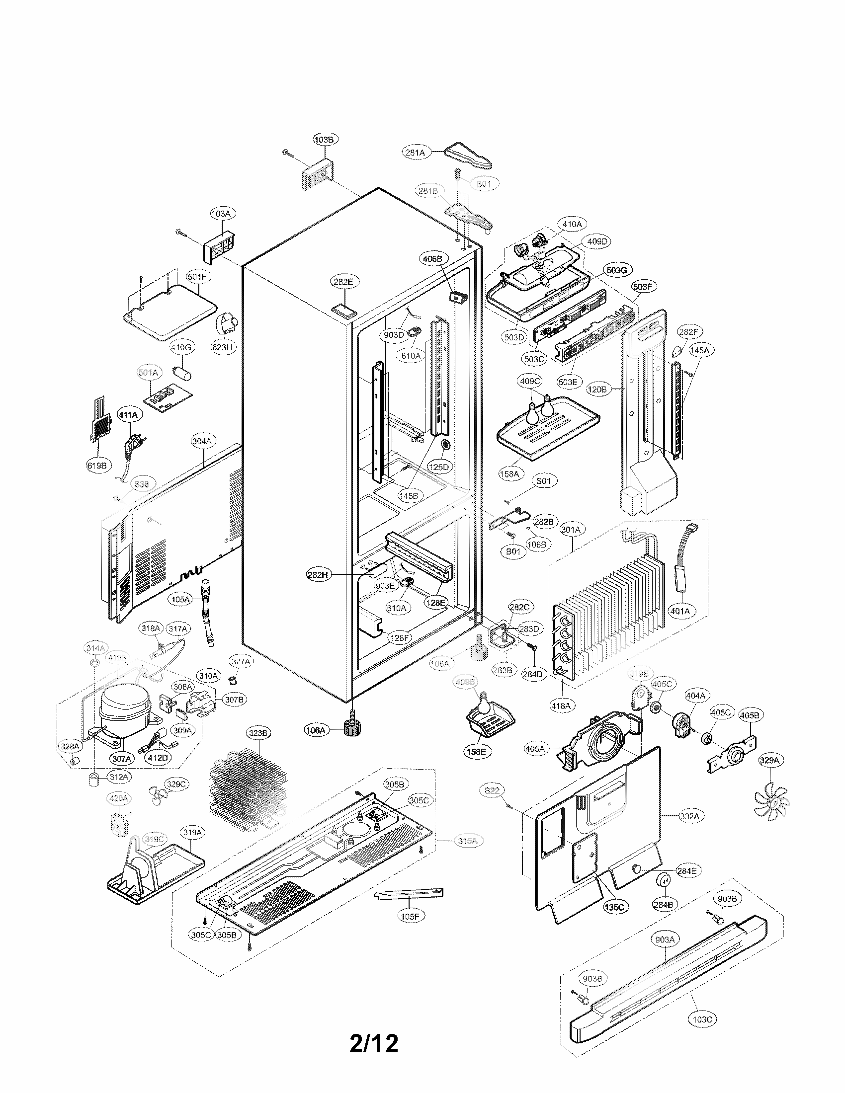 Case Parts Diagram and Parts List for 79565009402  Kenmore Refrigerator