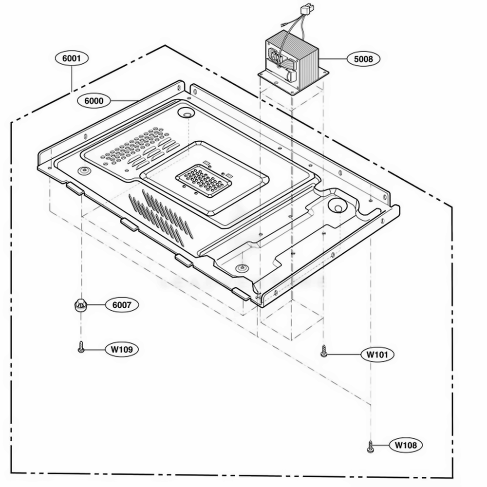 Base Plate Parts Diagram and Parts List for 65052 CWHESEA LG Wall Oven