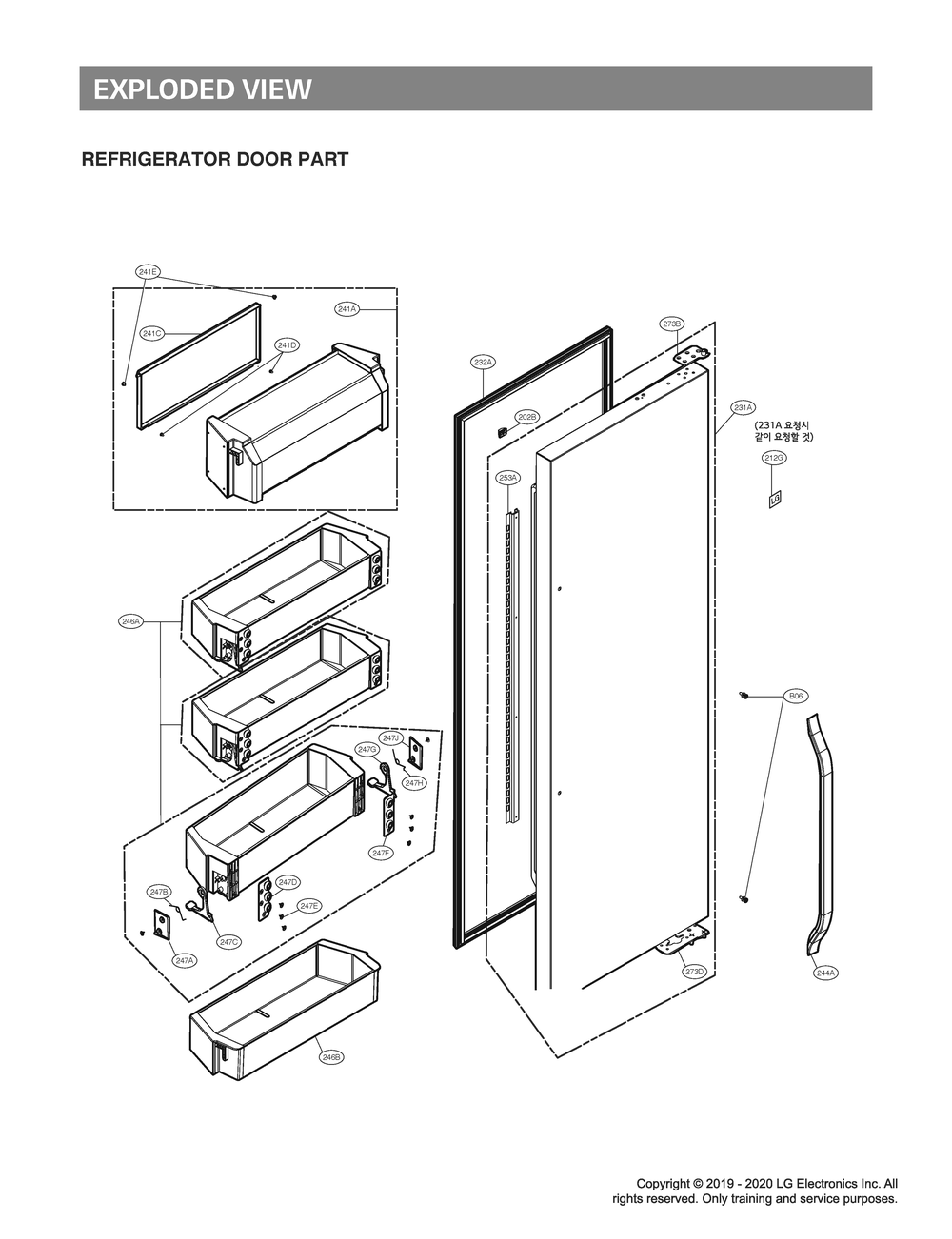 Refrigerator Door Part Diagram and Parts List for GR-L276DSMM ASTCNA2 LG Refrigerator