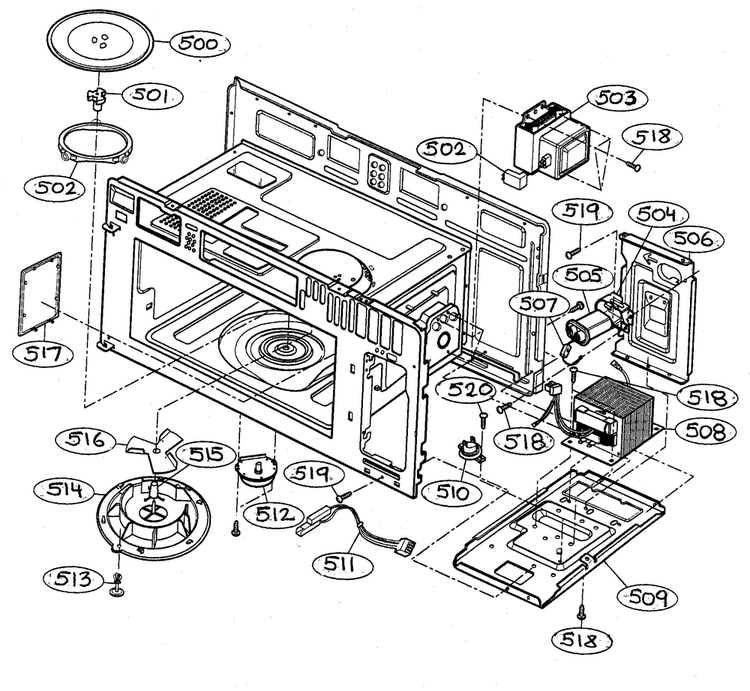 Interior Parts 1 Diagram and Parts List for MV-1735B  LG Microwave