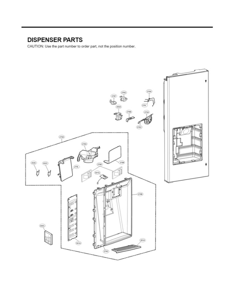 Dispenser Parts Diagram and Parts List for LFX32945ST 01 LG Refrigerator