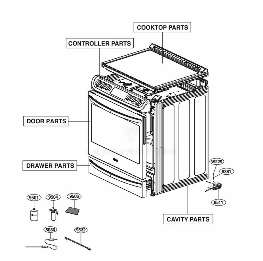Main Diagram and Parts List for LSE4615ST ASTLLGA LG Range