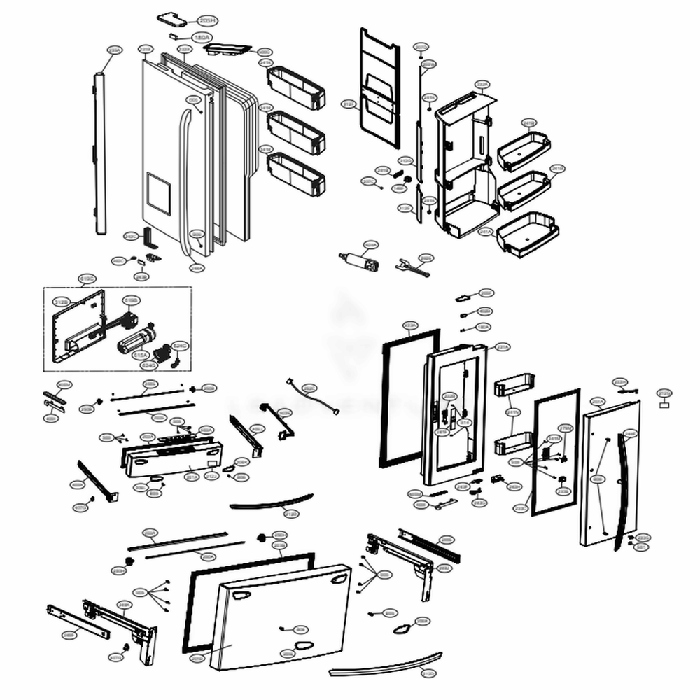Door Parts Diagram and Parts List for LMXS30776D ASBCNA1 LG Refrigerator