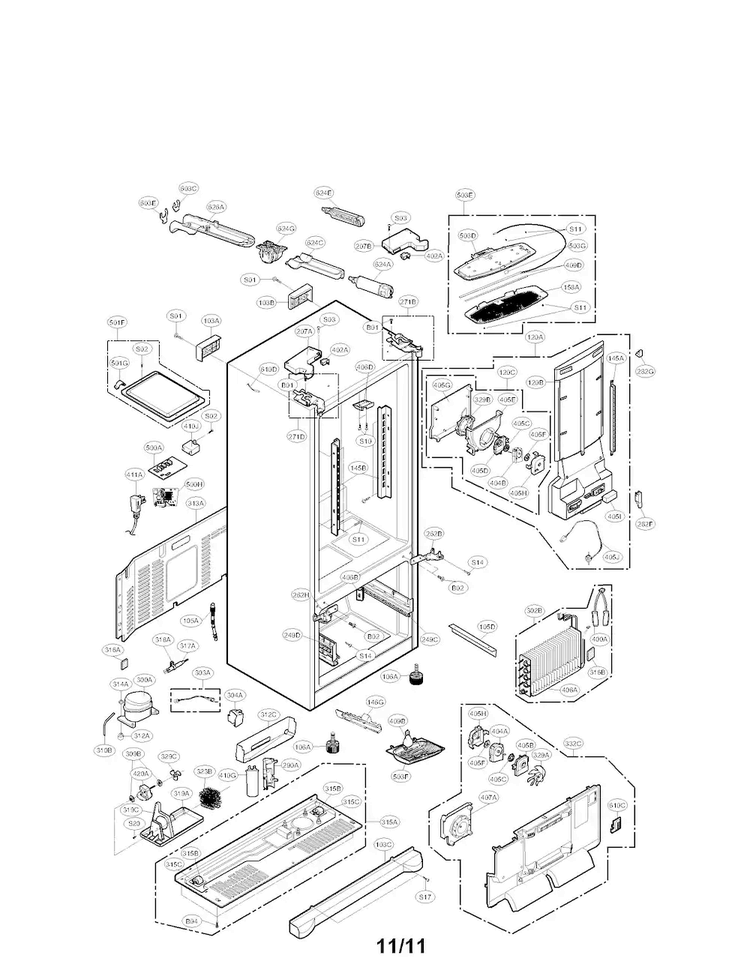 Case Parts Diagram and Parts List for LFX25978ST 00 LG Refrigerator