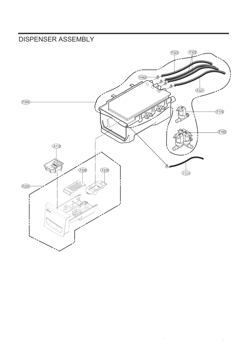 Dispenser Assembly Diagram and Parts List for WM4000HBA ABLEVUS LG Washer
