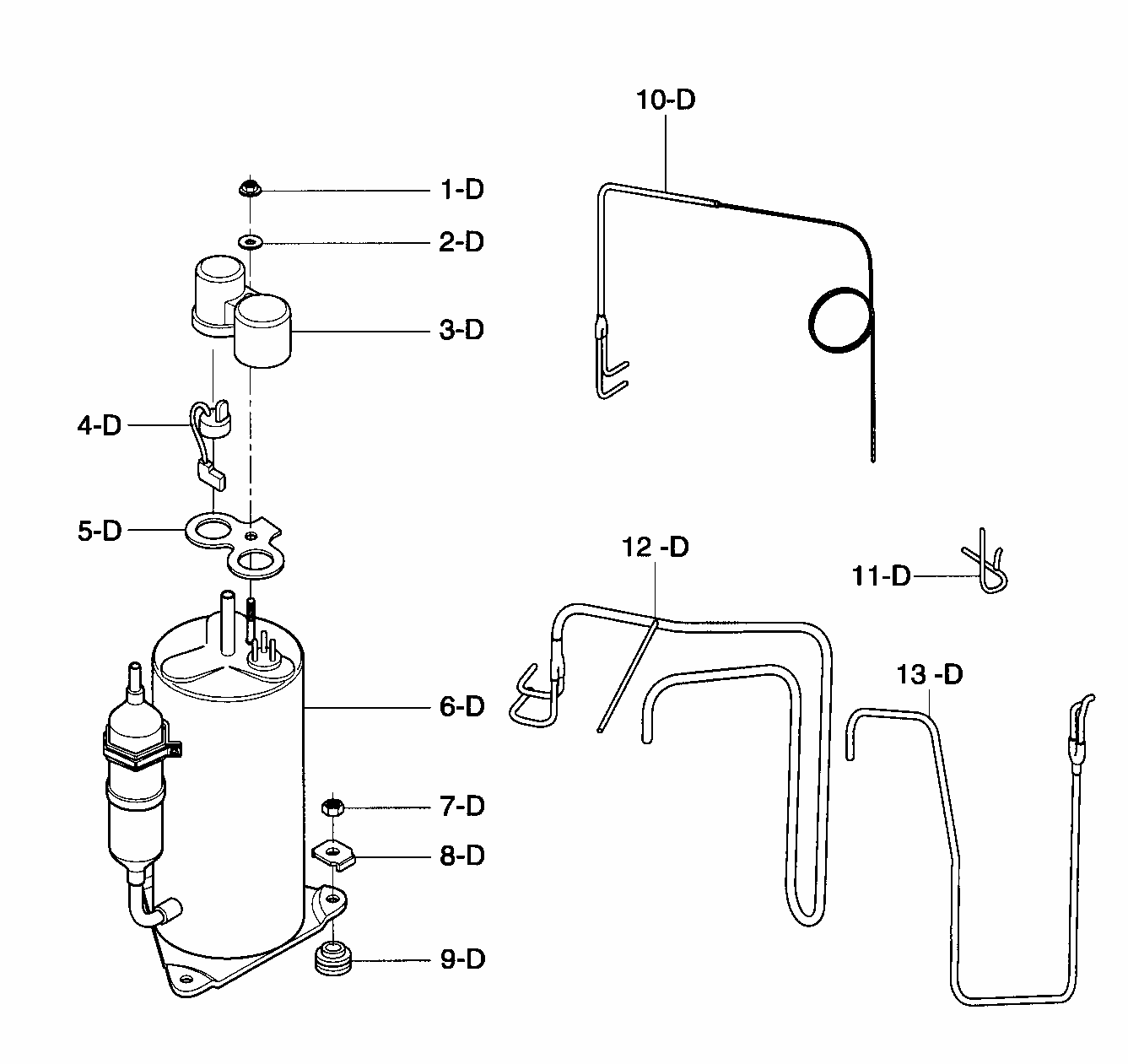 Compressor Parts Diagram and Parts List for 58075085700  Kenmore Air Conditioner