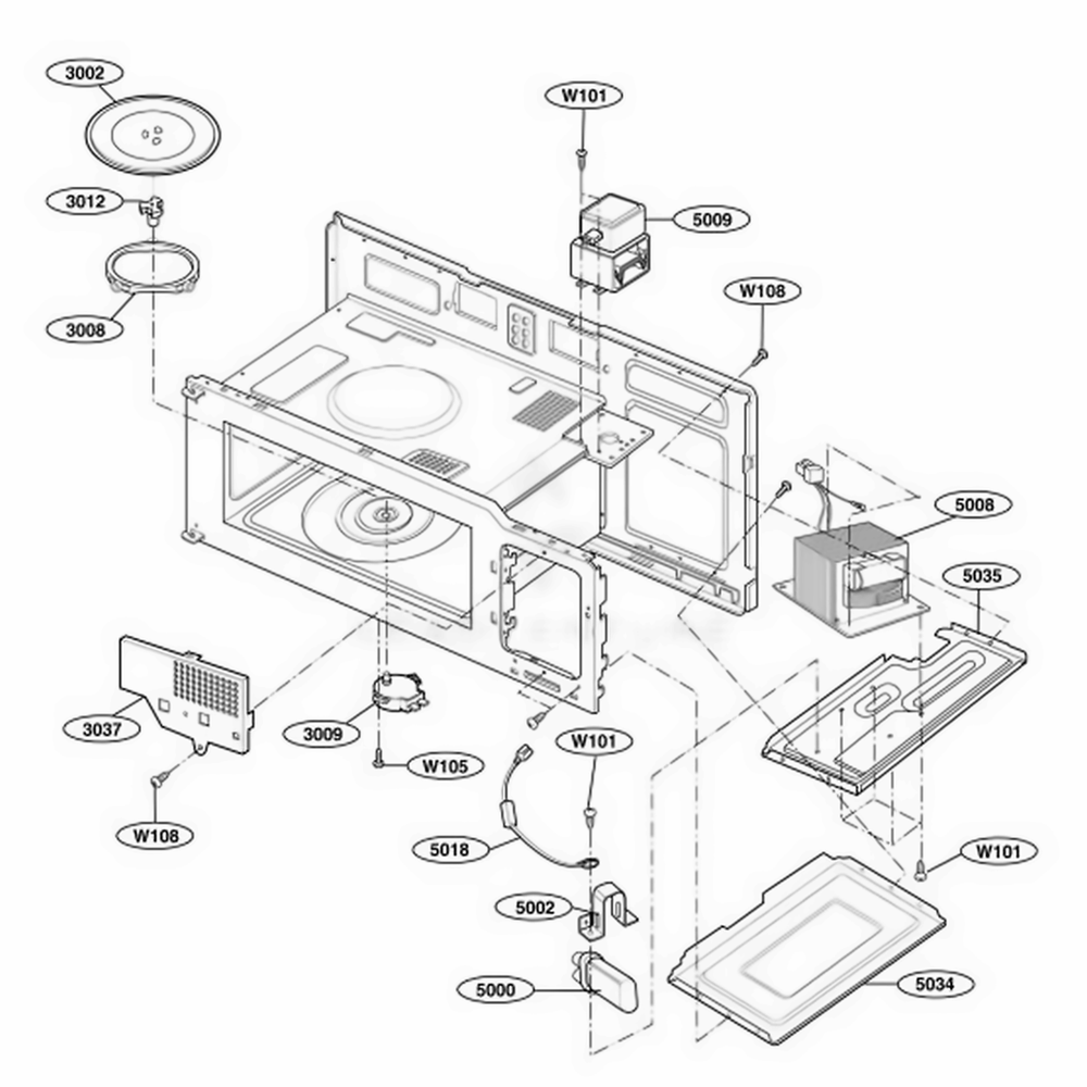 Interior Parts 1 Diagram and Parts List for AMV5164AAW CWHEAMA LG Range