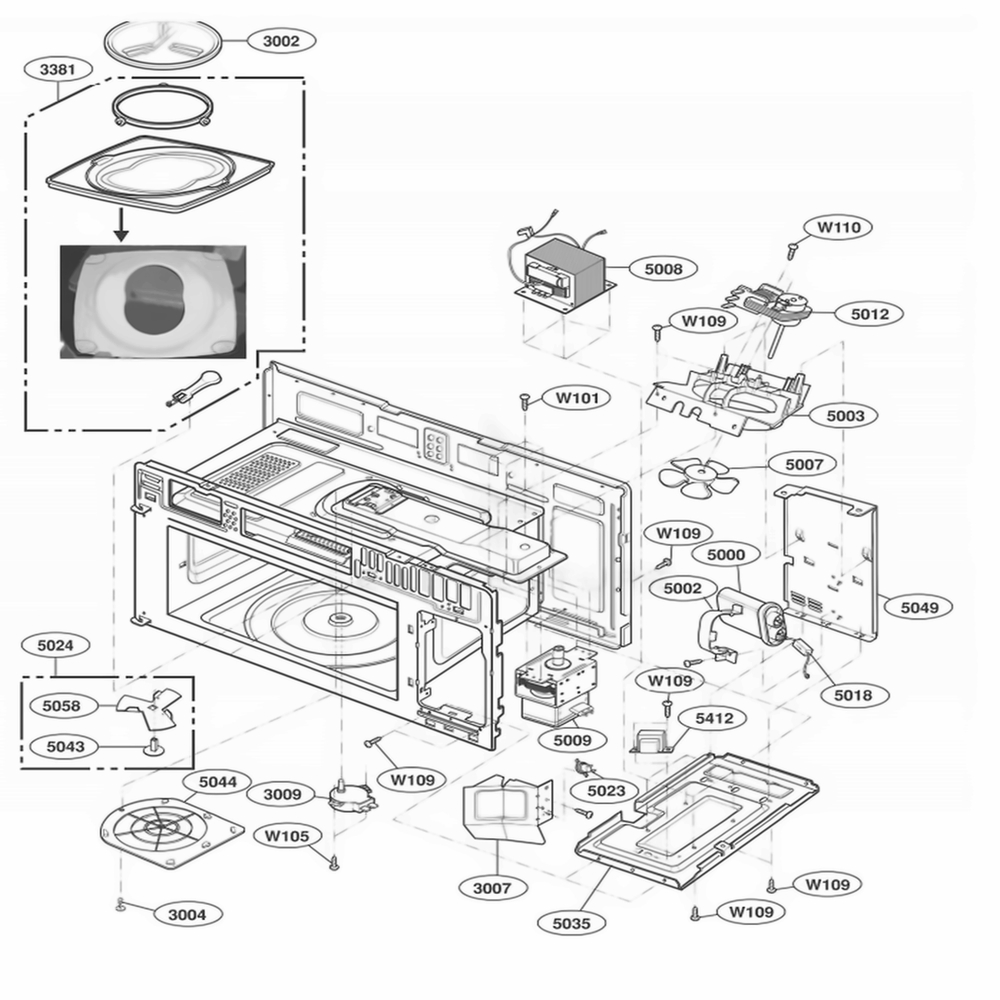 Interior Parts 1 Diagram and Parts List for 80802 AWHESEA LG Microwave