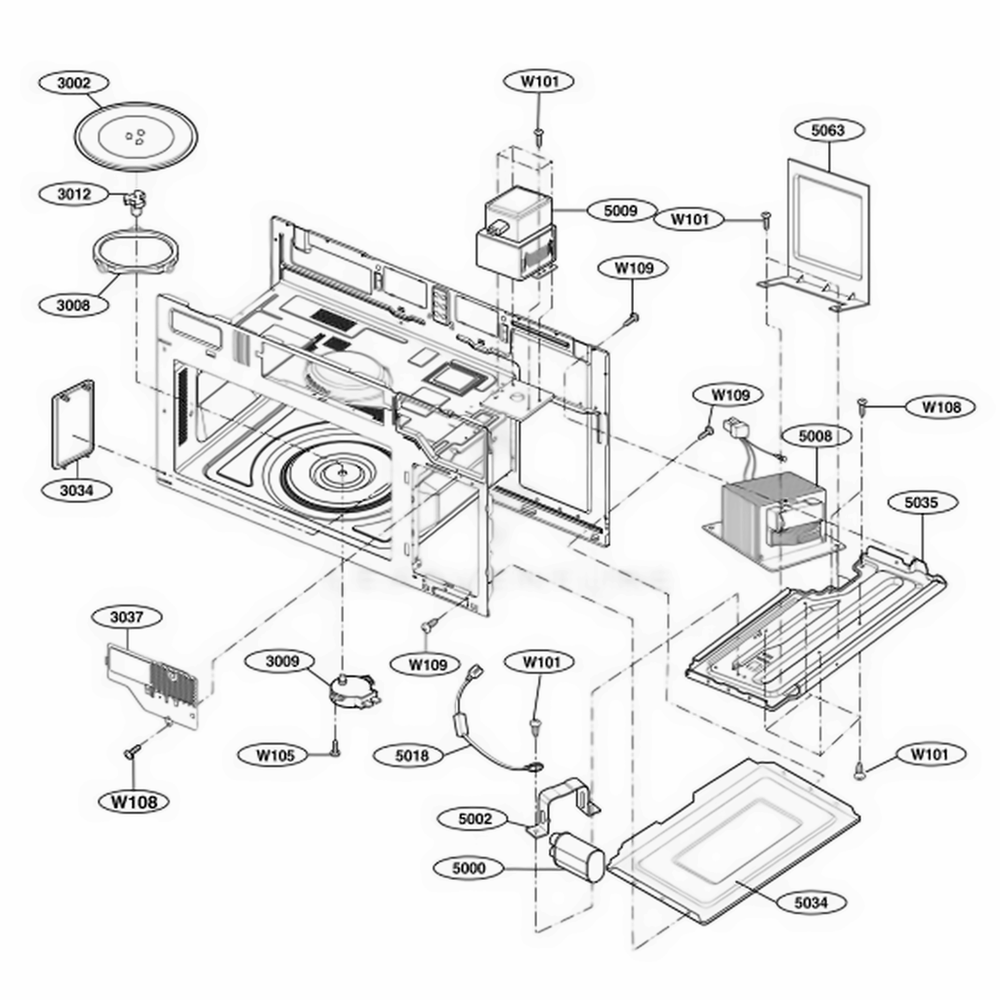 Interior Parts 1 Diagram and Parts List for 85032 CWHESEA LG Wall Oven