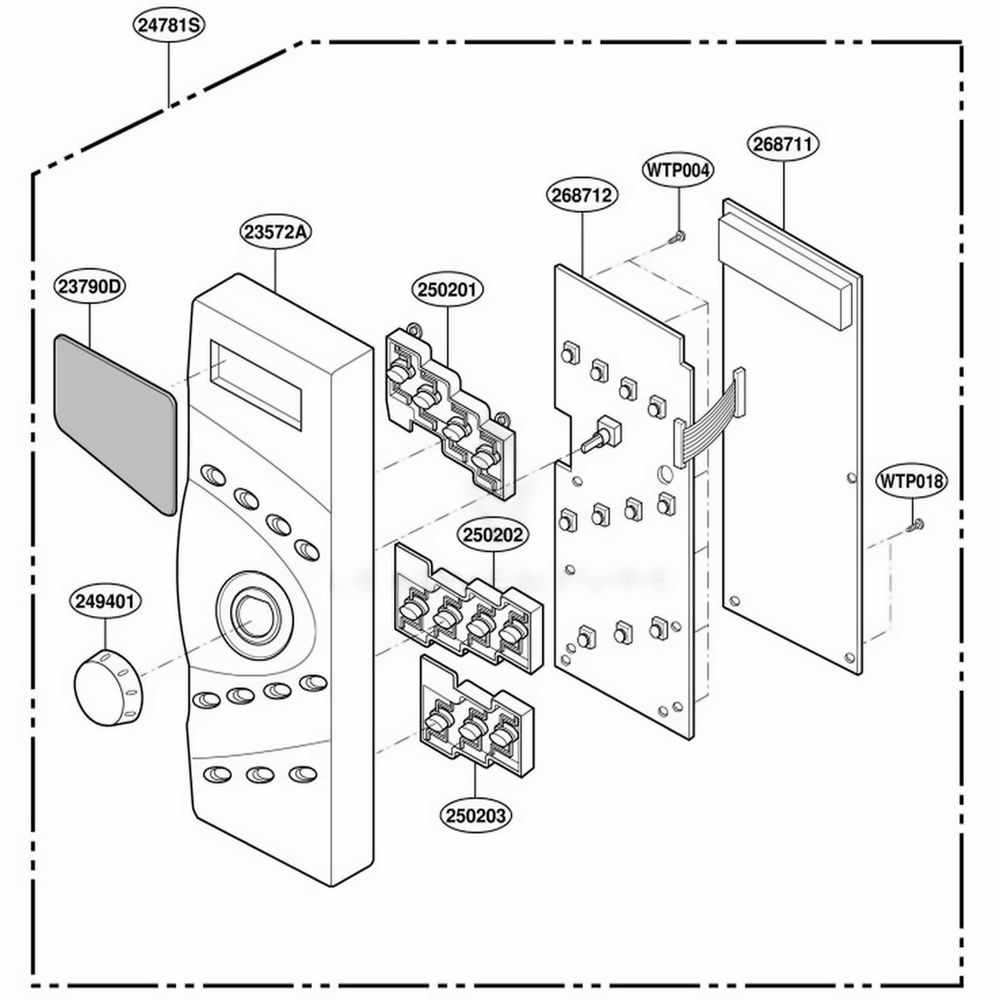 Control Panel Parts Diagram and Parts List for YMT3130SHB B1EWPC LG Microwave