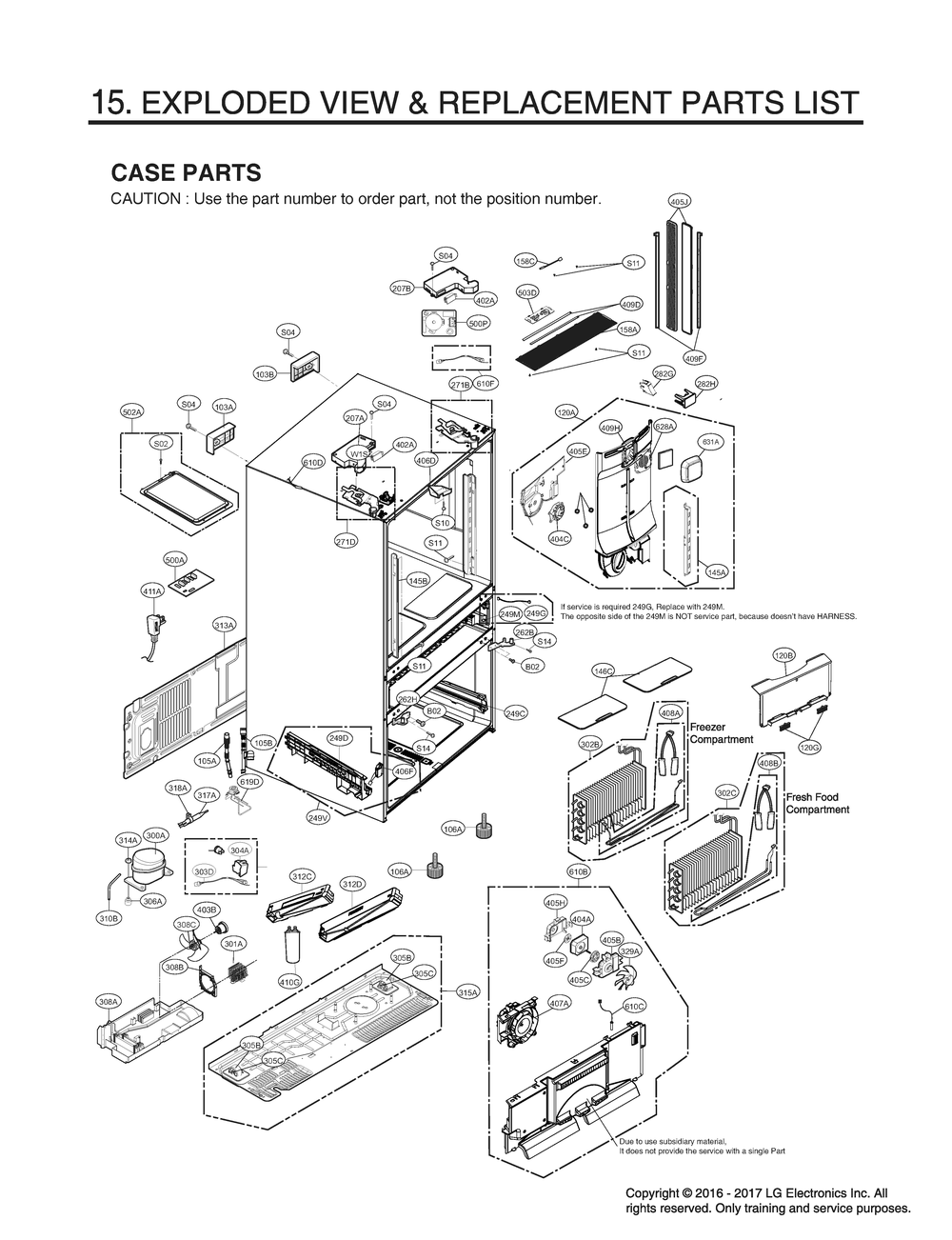 Case Parts Diagram and Parts List for GR-X23GHKJM ASBCNA0 LG Refrigerator