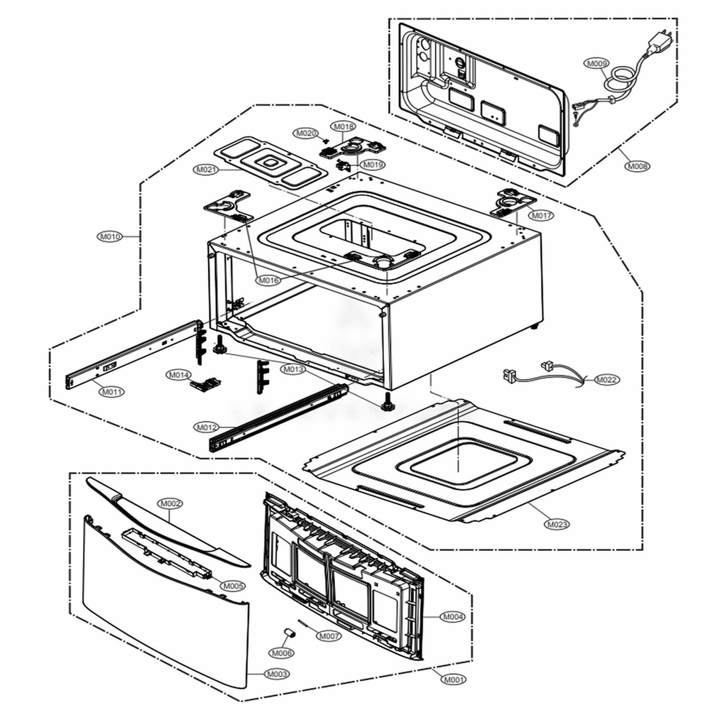 Outer Case Assembly Diagram and Parts List for WD200CV ASSEEUS LG Washer