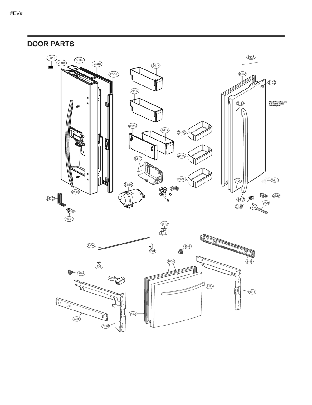 Door Parts Diagram and Parts List for GM-L258NSXM ASTCSE0 LG Refrigerator