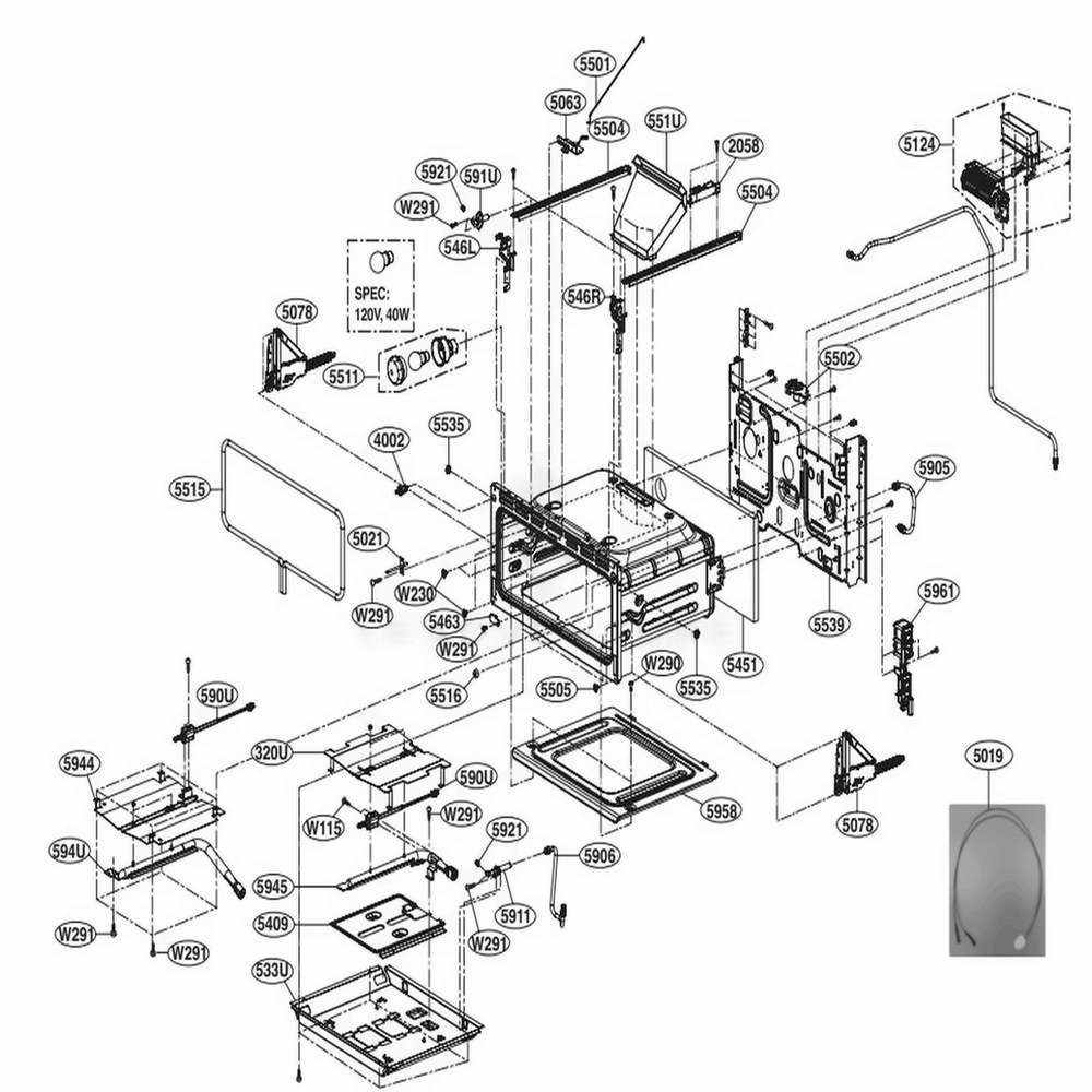 Upper Cavity Parts Diagram and Parts List for LTG4715BM ABMELGA LG Range