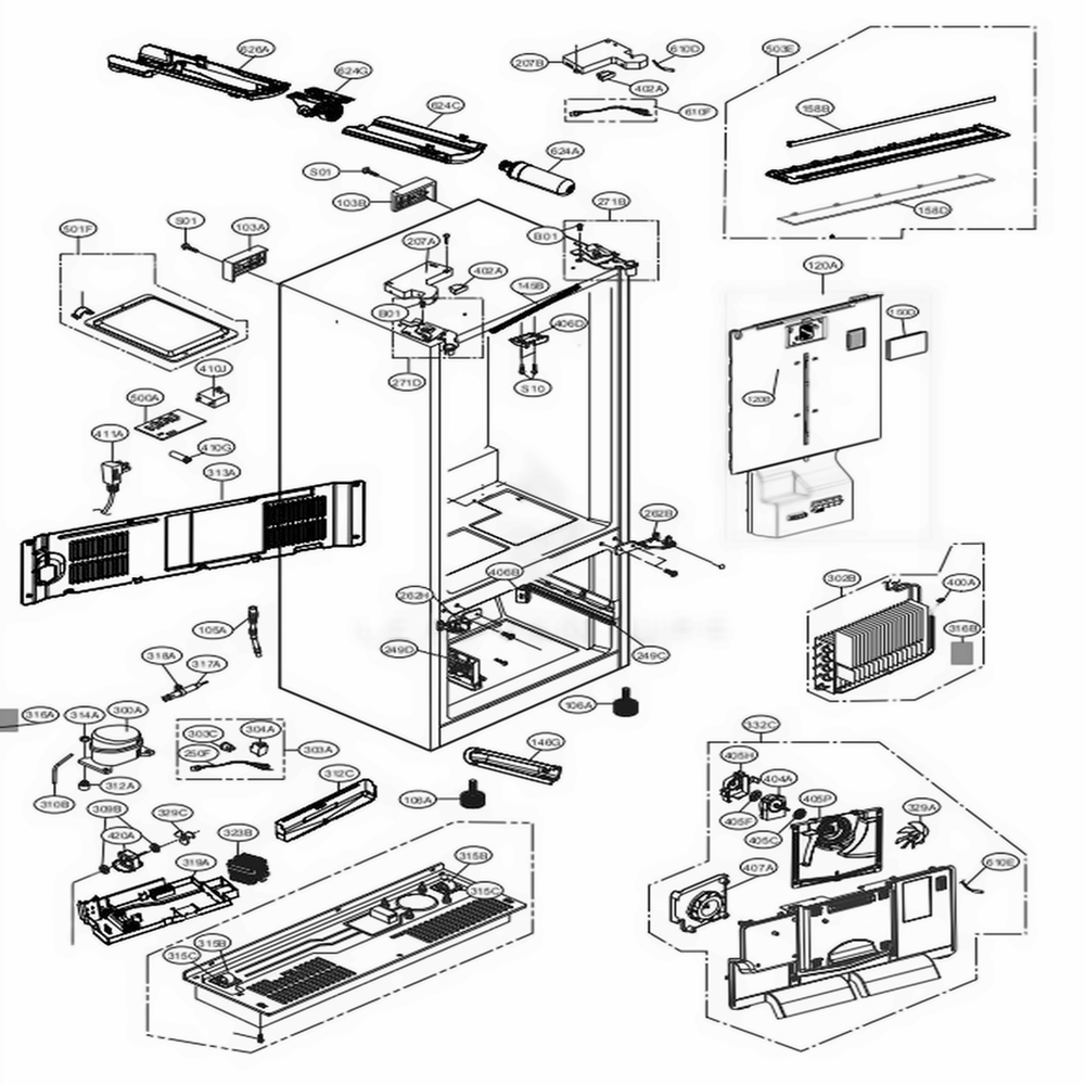 Case Parts Diagram and Parts List for LMXS28626M AMTCNA0 LG Refrigerator