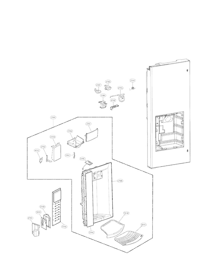Dispenser Parts Diagram and Parts List for LFX21976ST 03 LG Refrigerator