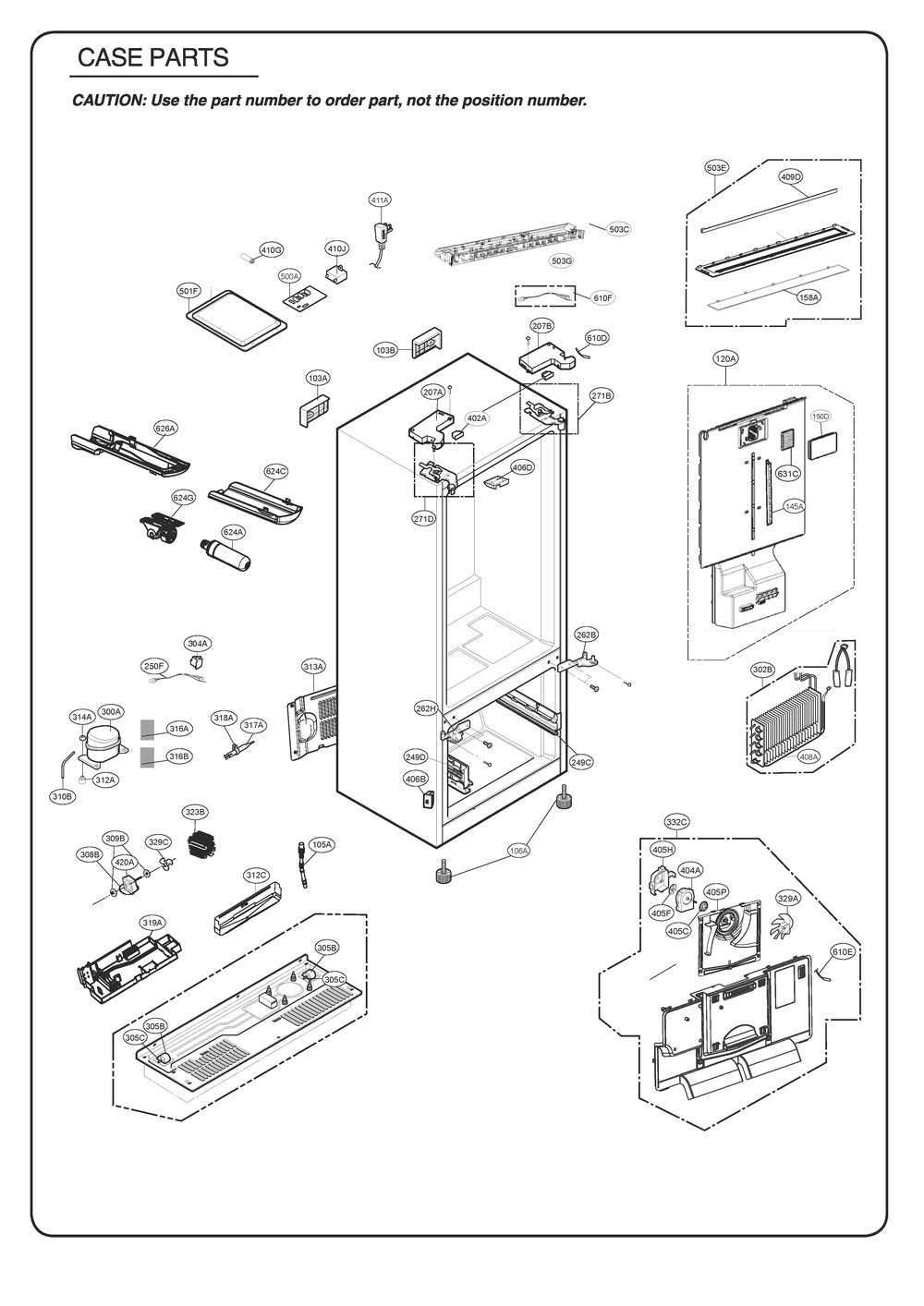 Case Parts Diagram and Parts List for GR-B288NQUM AWBCSE0 LG Refrigerator