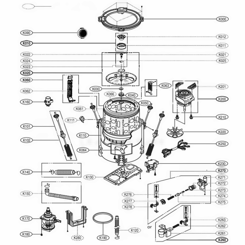 Tub Assembly Diagram and Parts List for WSLP1500HWW ABWEGEA LG Washer