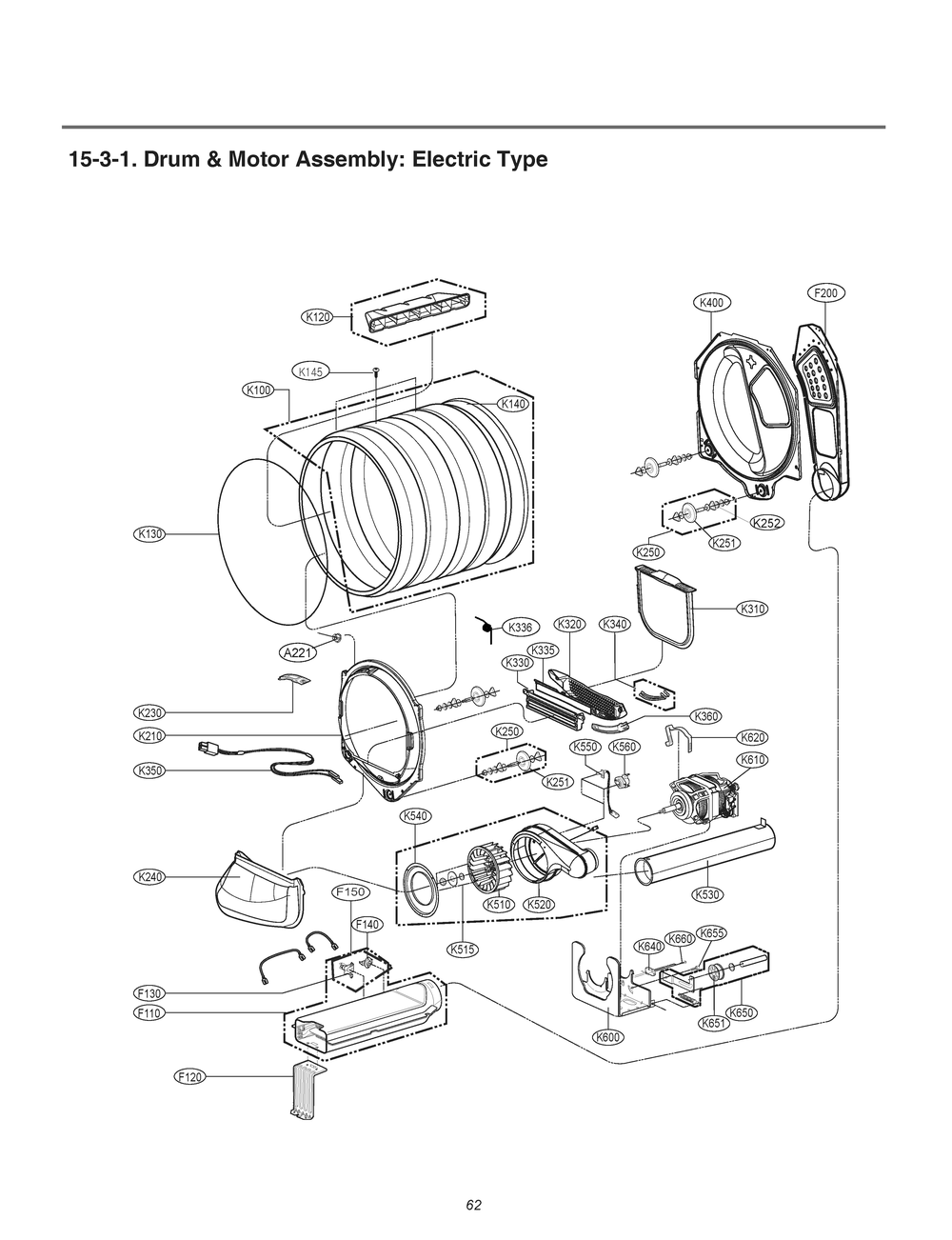 Drum And Motor Assembly Diagram and Parts List for RV13A8A ABWESEU LG Dryer