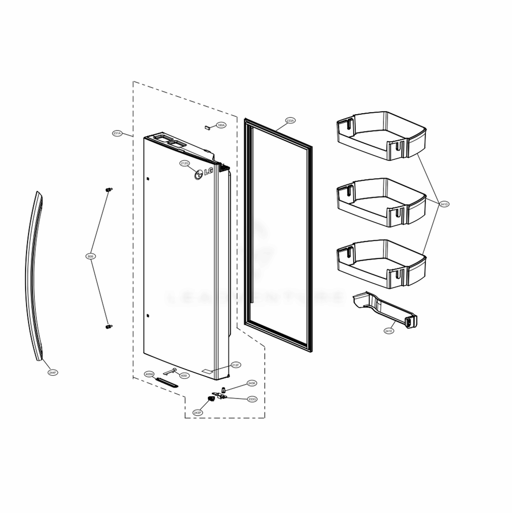 Door Parts 2 Diagram and Parts List for LRFXC2406S ASTCNA1 LG Refrigerator