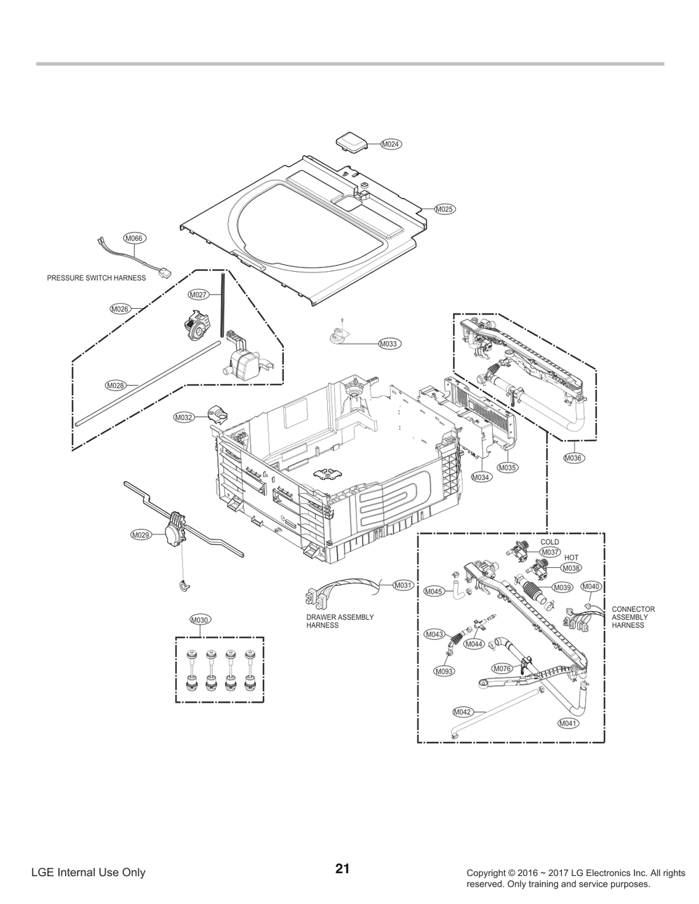 Pressure Switch Harness Diagram and Parts List for WD200CB BBLEEUS LG Washer