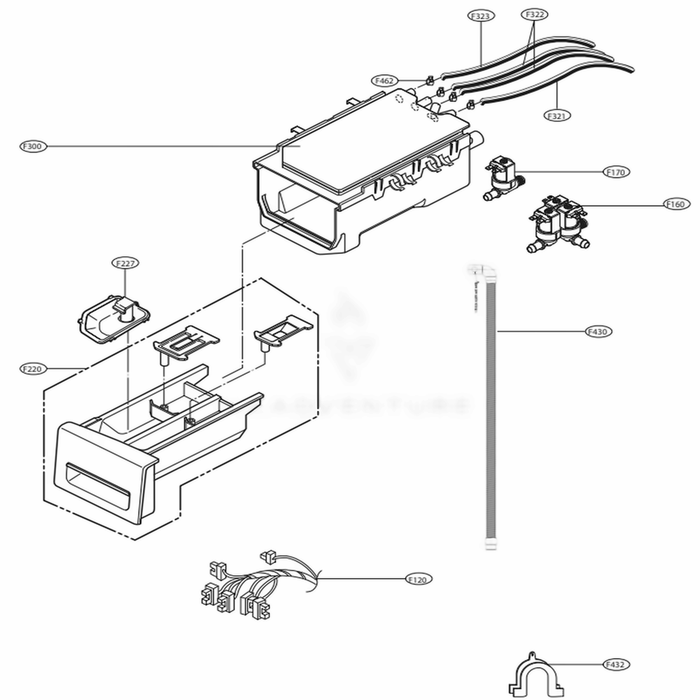 Dispenser Assembly Diagram and Parts List for WM3400CW ABWEVUS LG Washer
