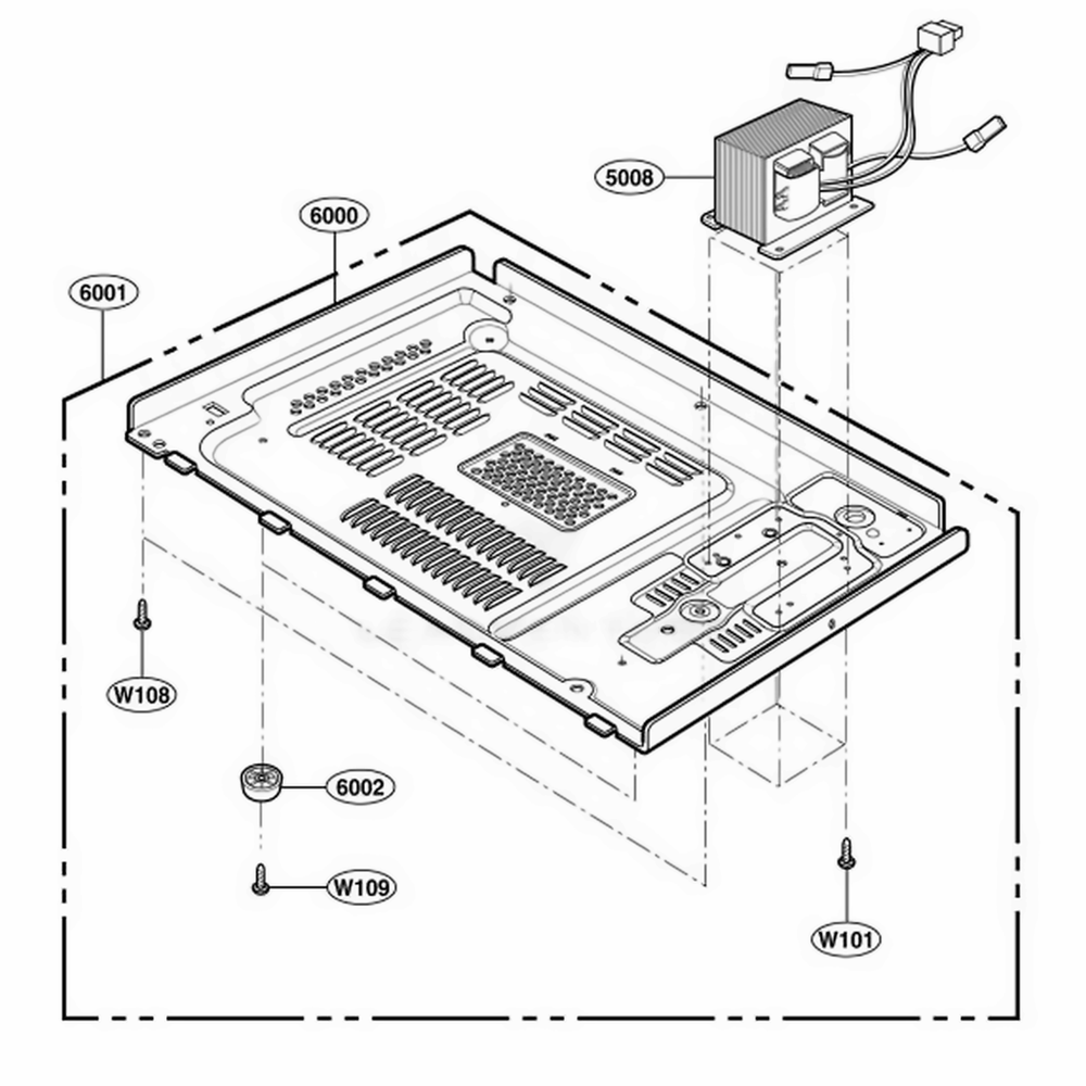 Base Plate Parts Diagram and Parts List for 65029 CBKESEA LG Microwave