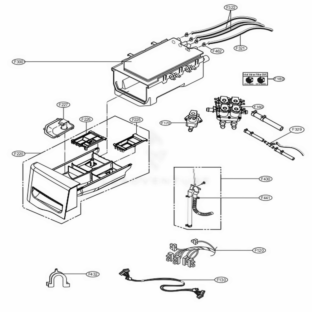 Dispenser Assembly Diagram and Parts List for 41003 ASTESEU LG Washer