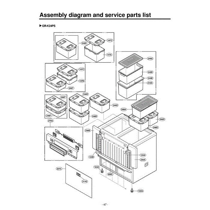 Section 1 Diagram and Parts List for GR-K24PS ADSCGCR LG Refrigerator