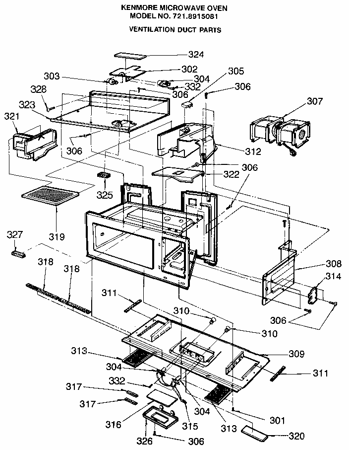 Ventilation Duct Diagram and Parts List for 7218915081  Kenmore Microwave