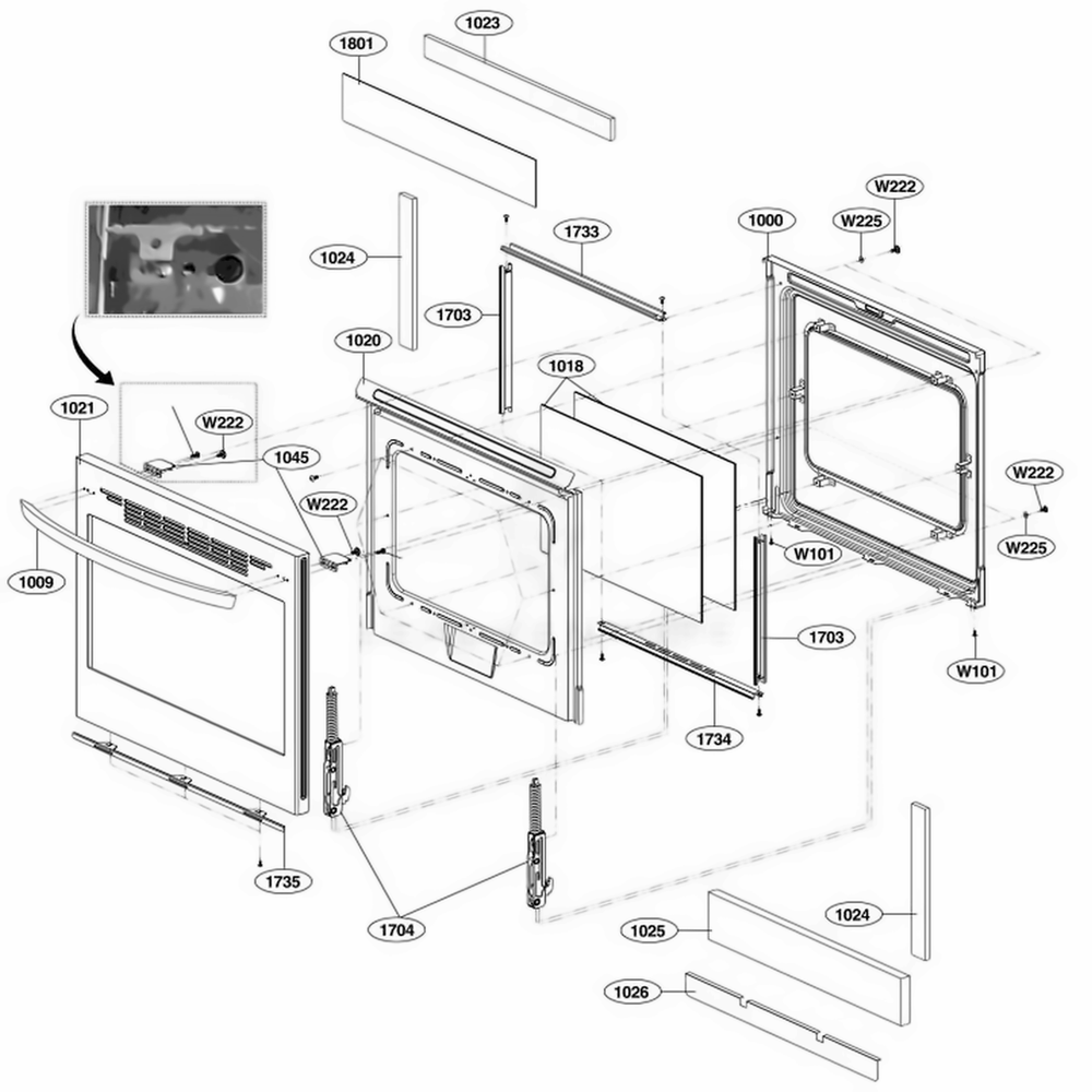 Door Parts Diagram and Parts List for LRE6385ST ASTLLCA LG Range