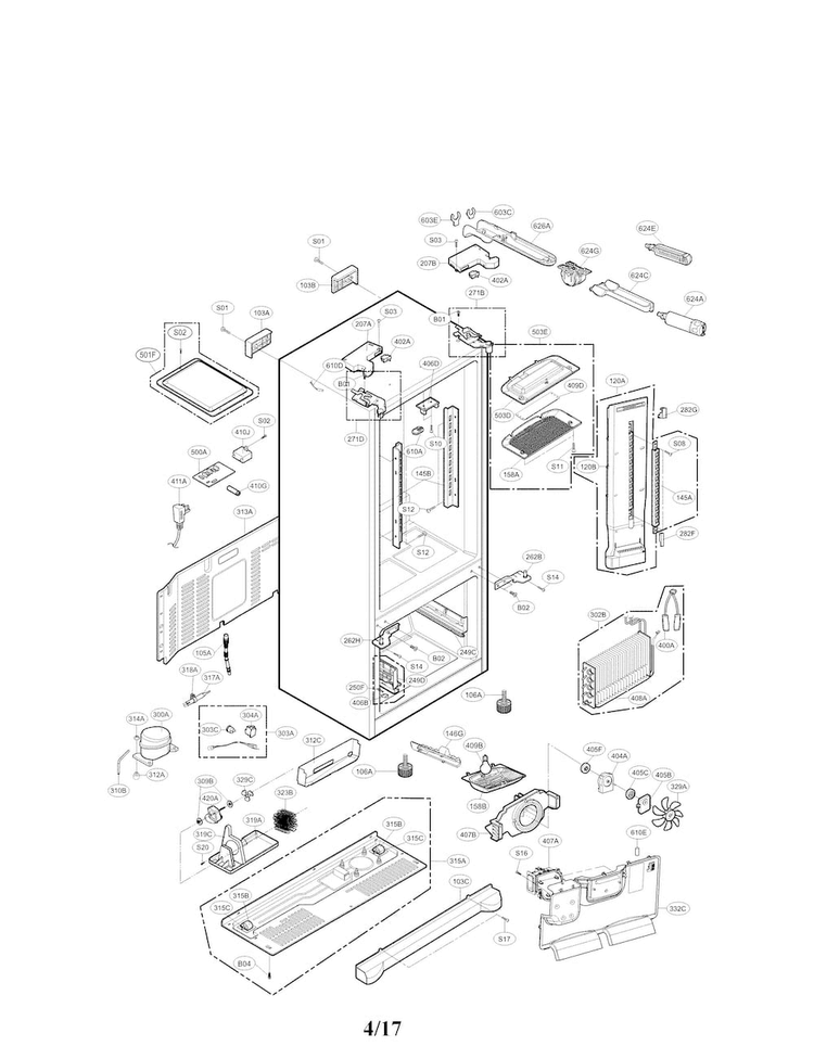 Case Parts Diagram and Parts List for LFX25976ST 03 LG Refrigerator